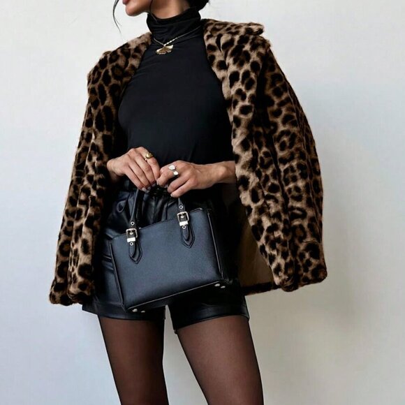 Brown Casual Women's Leopard Print Faux Fur Coat jacket - Picture 3 of 11